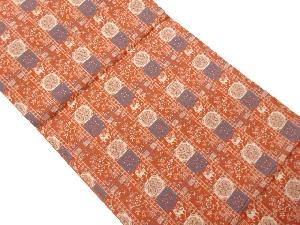 縞に華紋・動物模様織出し全通洒落袋帯